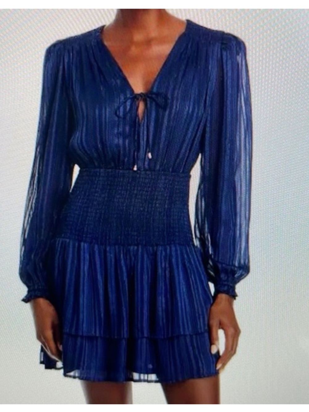 Aqua Women's Navy Blue Long Sleeve Tiered Mini Dress